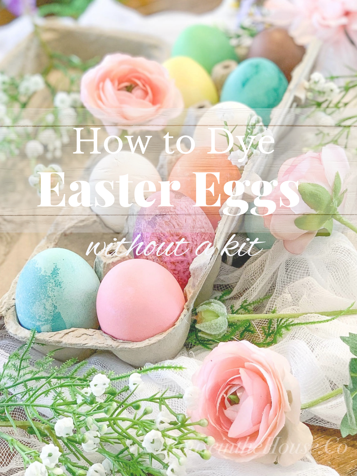 Dyed Eggs in a Crate with Flowers