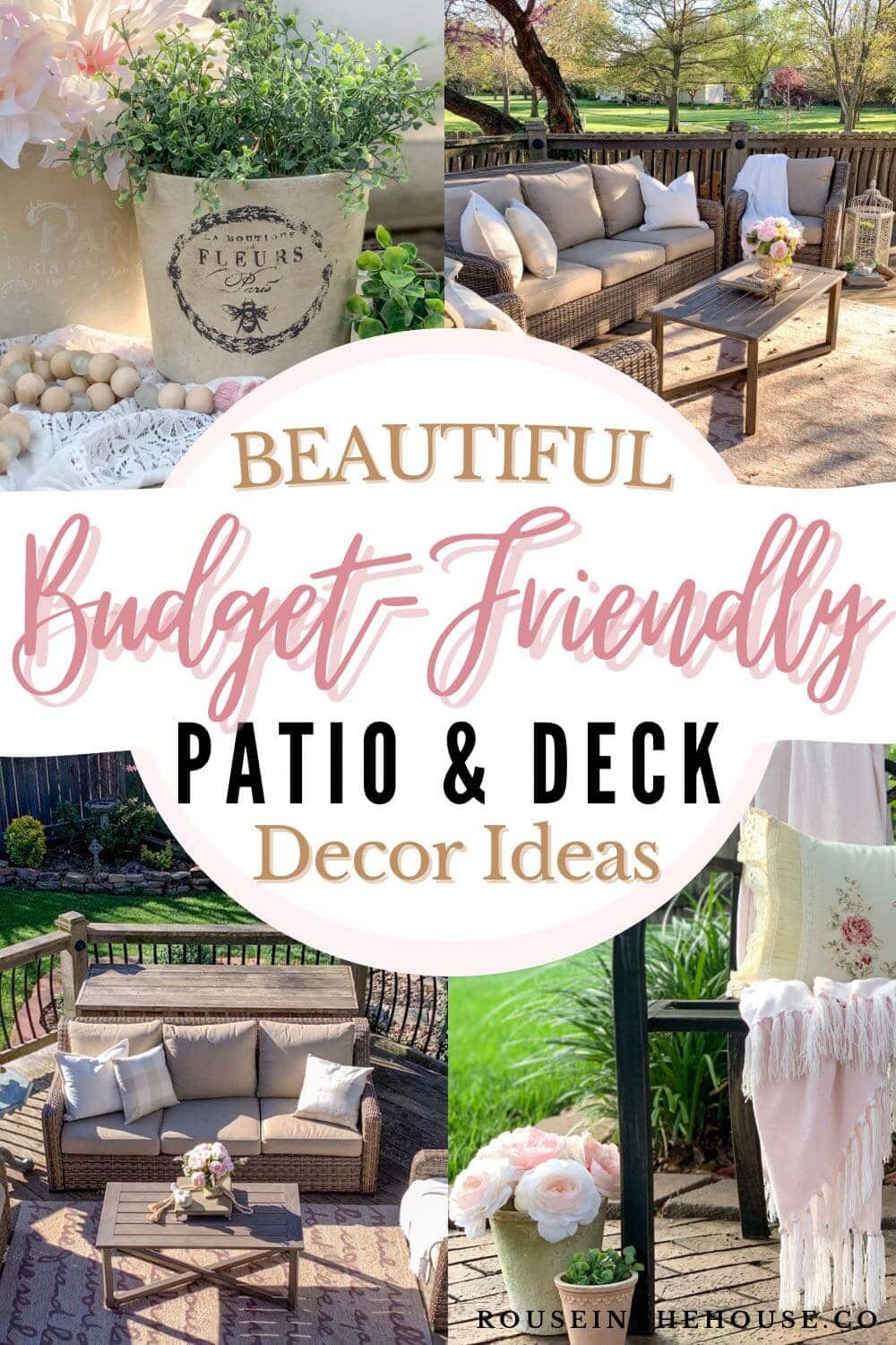Graphic of backyard deck ideas on a budget.